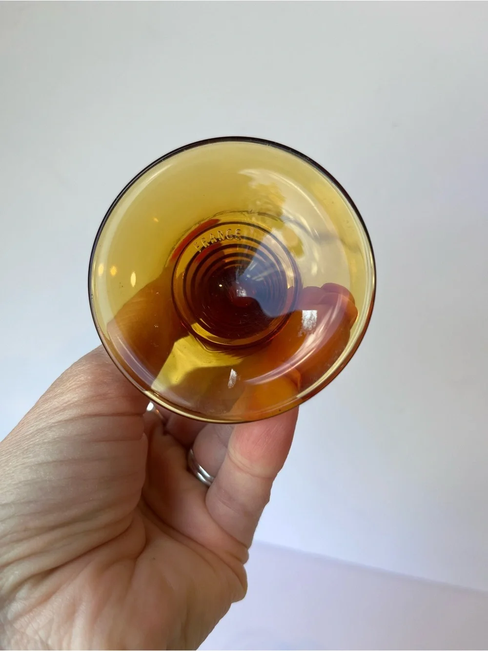 Vintage Amber Glass Brandy Glass Made in France Set of 2 MCM